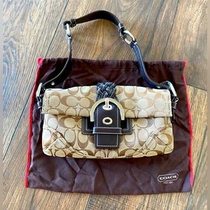Coach Classic small brown leather canvas signature logo shoulder bag
